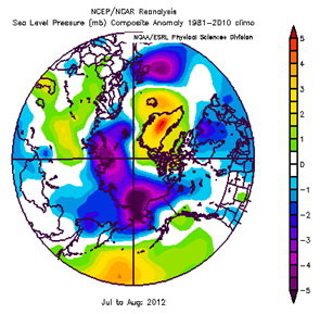Extensive low sea level pressure anomaly
