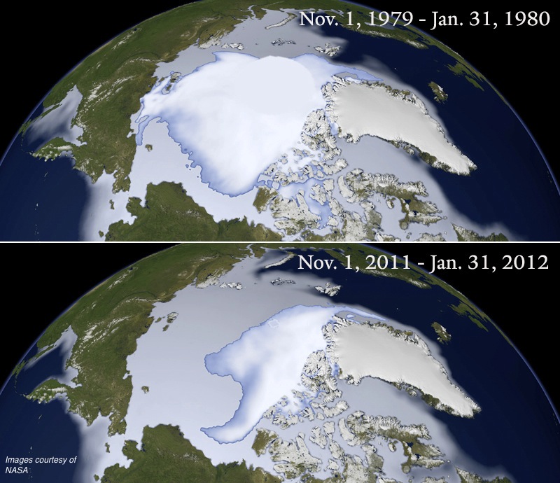 NASA comparison of Arctic sea ice in different years