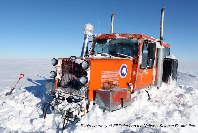 Snow Cat tractor buried at Siple Dome field camp